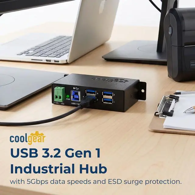 Alt view image 2 of 7 - Coolgear 4 Port USB 3.2 Gen 1 Powered Hub w/ESD Surge Protection