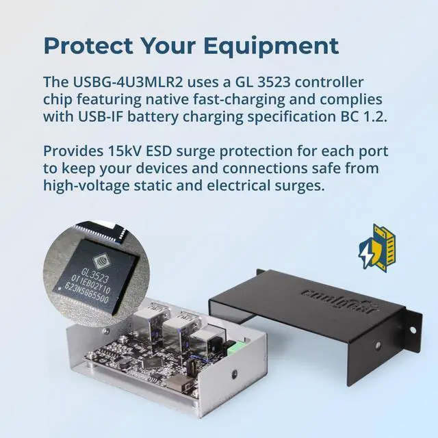 Alt view image 6 of 7 - Coolgear 4 Port USB 3.2 Gen 1 Powered Hub w/ESD Surge Protection