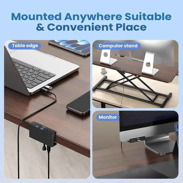 Alt view image 4 of 7 - EJAY Clamp USB Hub 5-in-1 USB C Hub 59" Cable for iMac & PC