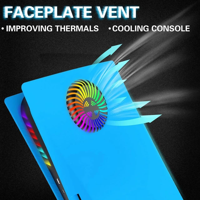 Alt view image 2 of 7 - for PS5 Faceplates with Cooling Vents LED Lights, Megadream Cooling Cover Replacement Plates Shell Accessories Anti-Scratch Dustproof with RGB Lights Package for PlayStation 5 Disc Edition (Blue)
