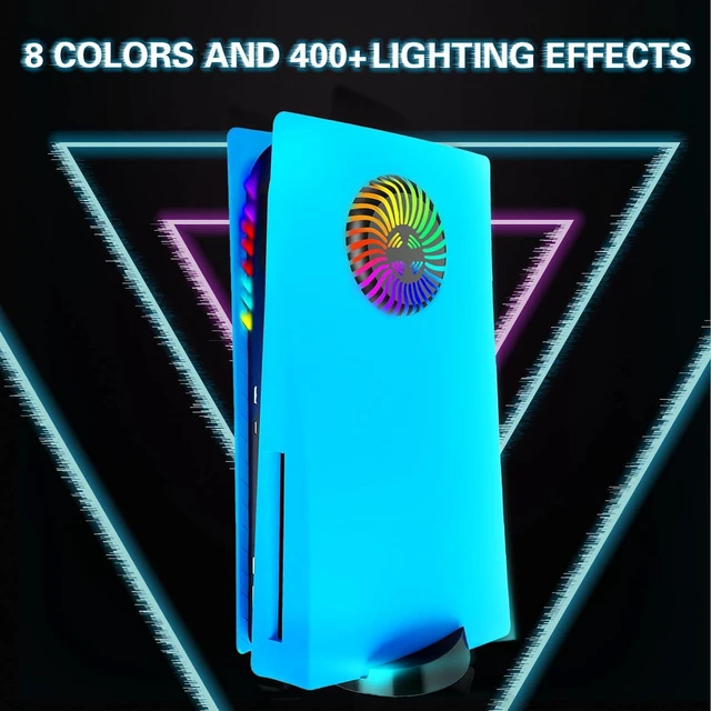 Alt view image 4 of 7 - for PS5 Faceplates with Cooling Vents LED Lights, Megadream Cooling Cover Replacement Plates Shell Accessories Anti-Scratch Dustproof with RGB Lights Package for PlayStation 5 Disc Edition (Blue)