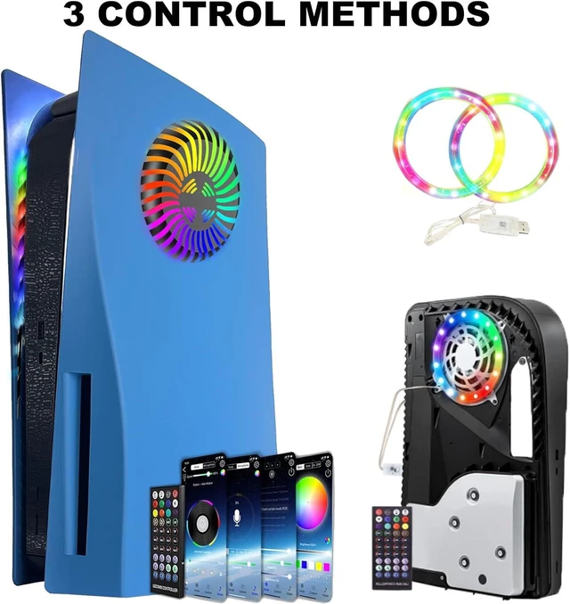 Alt view image 7 of 7 - for PS5 Faceplates with Cooling Vents LED Lights, Megadream Cooling Cover Replacement Plates Shell Accessories Anti-Scratch Dustproof with RGB Lights Package for PlayStation 5 Disc Edition (Blue)