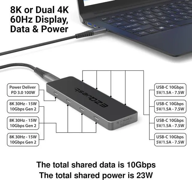 Alt view image 2 of 7 - USB 4 Hub 8-in-1 Pro Series: Dual 4K 60Hz/8K Display, 7X USB-C Ports (3X USB4, 4X 10Gbps Data), 100W PD - Thunderbolt 3/4 Dock for MacBook Pro/Air M1/M2/M3, Windows, Chromebook