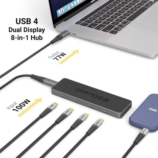 Alt view image 7 of 7 - USB 4 Hub 8-in-1 Pro Series: Dual 4K 60Hz/8K Display, 7X USB-C Ports (3X USB4, 4X 10Gbps Data), 100W PD - Thunderbolt 3/4 Dock for MacBook Pro/Air M1/M2/M3, Windows, Chromebook
