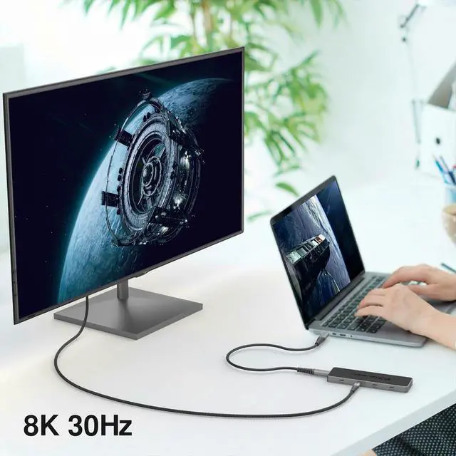 Alt view image 5 of 7 - USB 4 Hub 8-in-1 Pro Series: Dual 4K 60Hz/8K Display, 7X USB-C Ports (3X USB4, 4X 10Gbps Data), 100W PD - Thunderbolt 3/4 Dock for MacBook Pro/Air M1/M2/M3, Windows, Chromebook