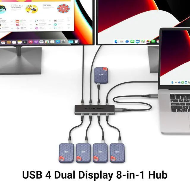 Alt view image 3 of 7 - USB 4 Hub 8-in-1 Pro Series: Dual 4K 60Hz/8K Display, 7X USB-C Ports (3X USB4, 4X 10Gbps Data), 100W PD - Thunderbolt 3/4 Dock for MacBook Pro/Air M1/M2/M3, Windows, Chromebook