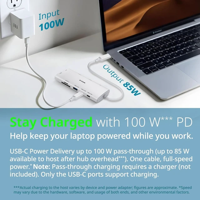 Alt view image 5 of 7 - D-Link 10-in-1 USB-C Hub, Max 100W Power Delivery, Dual 4K HDMI Ports, 2 x USB-C & 2 x USB-A Data Ports, Ethernet and SD Card Slots for Dell Laptop, ThinkPad, and More (DUP-A01)