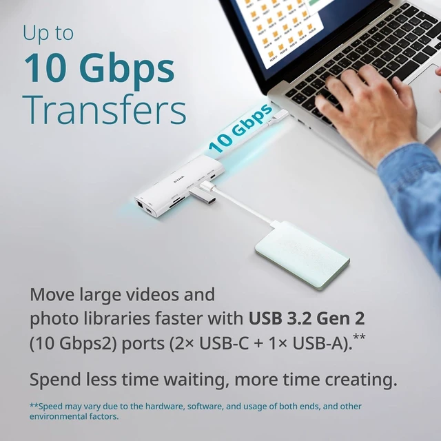Alt view image 4 of 7 - D-Link 10-in-1 USB-C Hub, Max 100W Power Delivery, Dual 4K HDMI Ports, 2 x USB-C & 2 x USB-A Data Ports, Ethernet and SD Card Slots for Dell Laptop, ThinkPad, and More (DUP-A01)