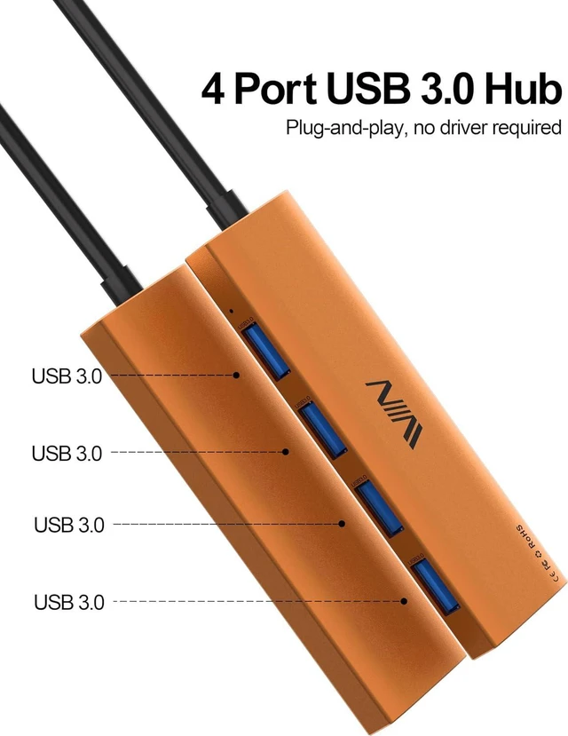 Alt view image 2 of 6 - USB 3.0 Hub,4 Port USB Splitter Extender Portable Adapter Multiport Data Hub for Laptop,Xbox, Flash Drive,HDD,Console,Camera,Keyborad,Mouse Windows,Mac OS PC,Not Designed to Charge Devices-Orange