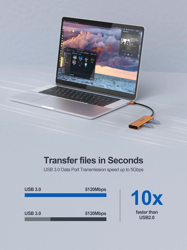Alt view image 3 of 6 - USB 3.0 Hub,4 Port USB Splitter Extender Portable Adapter Multiport Data Hub for Laptop,Xbox, Flash Drive,HDD,Console,Camera,Keyborad,Mouse Windows,Mac OS PC,Not Designed to Charge Devices-Orange