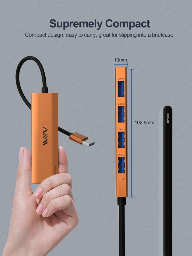 Alt view image 4 of 6 - USB 3.0 Hub,4 Port USB Splitter Extender Portable Adapter Multiport Data Hub for Laptop,Xbox, Flash Drive,HDD,Console,Camera,Keyborad,Mouse Windows,Mac OS PC,Not Designed to Charge Devices-Orange
