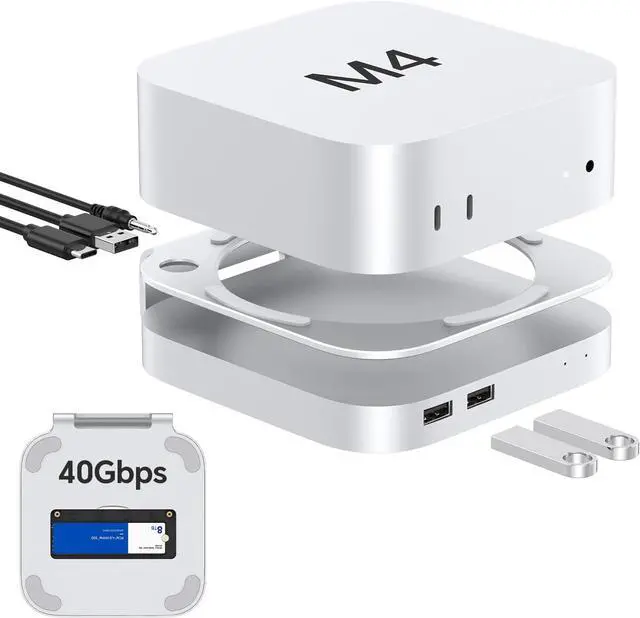 Main image of 40Gbps Aluminium Mac Mini Dock and Stand, USB 4 Hub for Mac mini M4 and M4 Pro 2024 with 40Gbps M.2 NVMe SSD Enclosure, Triple USB A 2.0, 3.5mm Audio Jack Accesories