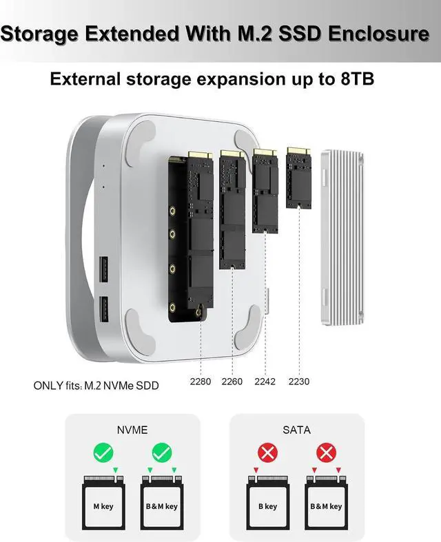 Alt view image 3 of 7 - 40Gbps Aluminium Mac Mini Dock and Stand, USB 4 Hub for Mac mini M4 and M4 Pro 2024 with 40Gbps M.2 NVMe SSD Enclosure, Triple USB A 2.0, 3.5mm Audio Jack Accesories