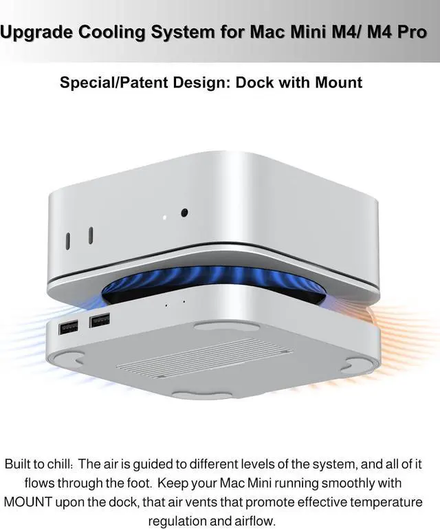 Alt view image 6 of 7 - 40Gbps Aluminium Mac Mini Dock and Stand, USB 4 Hub for Mac mini M4 and M4 Pro 2024 with 40Gbps M.2 NVMe SSD Enclosure, Triple USB A 2.0, 3.5mm Audio Jack Accesories