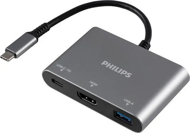 Alt view image 2 of 6 - Philips USB C Hub to Multiport Adapter, 3 in 1 Power Pass Through, HDMI 4k@30Hz, 60W USB C Charging Port, 5Gbps USB 3.0 Port for MacBook Pro, MacBook Air, UCB C Laptop Docking Station, DLK9220C/27