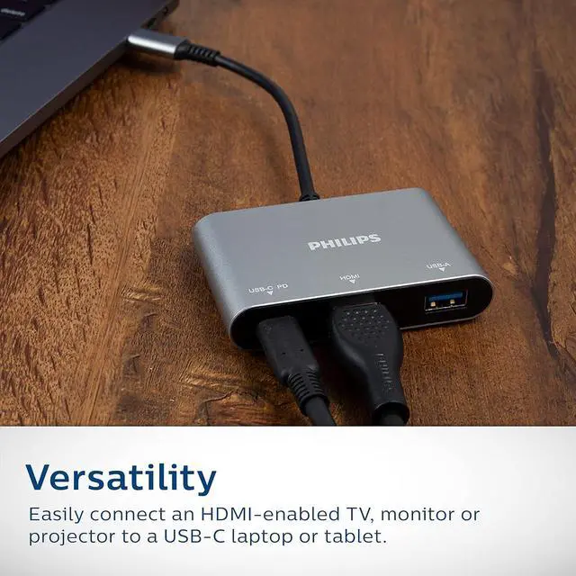 Alt view image 6 of 6 - Philips USB C Hub to Multiport Adapter, 3 in 1 Power Pass Through, HDMI 4k@30Hz, 60W USB C Charging Port, 5Gbps USB 3.0 Port for MacBook Pro, MacBook Air, UCB C Laptop Docking Station, DLK9220C/27