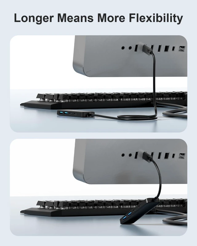 Alt view image 6 of 7 - Dual USB C USB A 3.0 Hub: 4 Ports with 2* USB-C 3.0 and 2* USB-A 3.0, Ultra Slim Portable USB Splitter Adapter for Laptop, PS4, Flash Drive, HDD, Xbox, Printer, Mouse, Keyboard, Computer Accessories