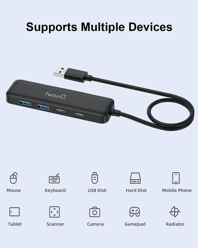 Alt view image 4 of 7 - Dual USB C USB A 3.0 Hub: 4 Ports with 2* USB-C 3.0 and 2* USB-A 3.0, Ultra Slim Portable USB Splitter Adapter for Laptop, PS4, Flash Drive, HDD, Xbox, Printer, Mouse, Keyboard, Computer Accessories
