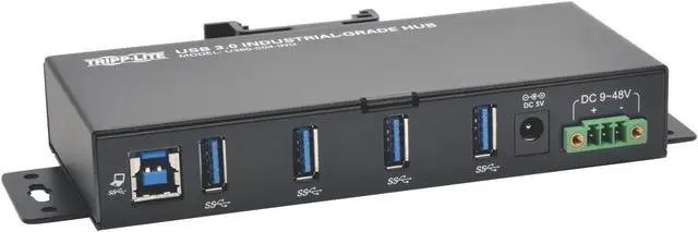 Main image of Tripp Lite 4-Port Industrial USB 3.0 SuperSpeed Hub 15KV ESD Immunity Metal (U360-004-IND) Black