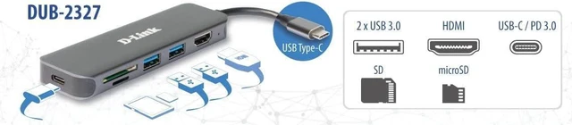Alt view image 4 of 4 - D-Link DUB-2327 6-in-1 USB-C Hub with Power Delivery (PD 60W), 4K HDMI, 2 USB 3.0 Ports, SD/MicroSD Card Reader for PC, MacBook Pro, MacBook Air, iPad Pro, Chromebook, Surface Pro and More