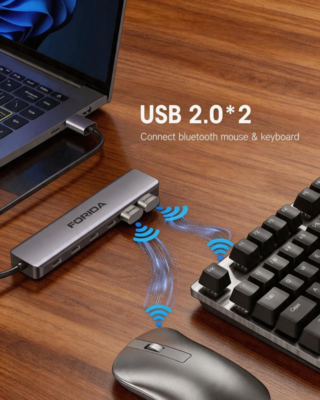 Alt view image 3 of 7 - FORIDA 7-in-1 USB Hub, Aluminum Multi-Port USB 3.0 Hub with 3.9FT Long Cable, 4 USB-C 3.0(5Gbps), 2 USB-A 2.0 Ports & 1 Type-C 5V Power Port, USB Extender for Desktop Computer PC Laptop