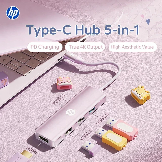 Alt view image 2 of 7 - HP USB C Docking Station - 5-in-1 Multi-Port USB C Hub with 4K HDMI, 100W Power Delivery, for Laptops, MacBook, iPad, Thinkpad and More, Pink