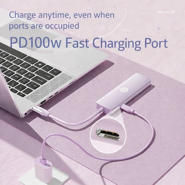 Alt view image 3 of 7 - HP USB C Docking Station - 5-in-1 Multi-Port USB C Hub with 4K HDMI, 100W Power Delivery, for Laptops, MacBook, iPad, Thinkpad and More, Pink