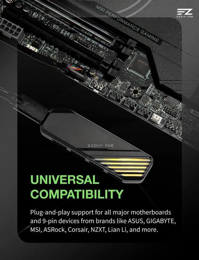 Alt view image 7 of 7 - EZDIY-FAB MH01 Internal USB 2.0 9-Pin Hub,4-Port USB Header Expansion, SATA Powered USB Hub with Integrated Type-C Power & Data Connection, Magnetic Mount, Compact Design for AIO, RGB Hub-Black