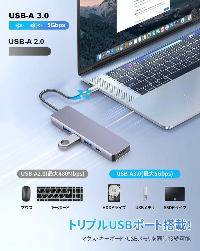Alt view image 5 of 7 - VVG USB-C HDMI 5 in 1 Hub, 4K 60Hz Output, Type-C 100W PD Rapid Charging, 1 x USB 3.0 + 2 x USB 2.0 Ports, 5 Gbps Ultra Fast Data Transfer, Slim Hub USB 4, Thunderbolt 3, 4, Window, MacOS, Linux, IOS
