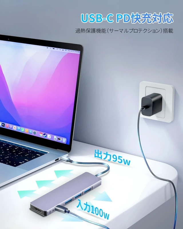 Alt view image 4 of 6 - VVG USB-C HDMI 5 in 1 Hub, 4K 60Hz Output, Type-C 100W PD Rapid Charging, 1 x USB 3.0 + 2 x USB 2.0 Ports, 5 Gbps Ultra Fast Data Transfer, Slim Hub USB 4, Thunderbolt 3, 4, Window, MacOS, Linux, IOS