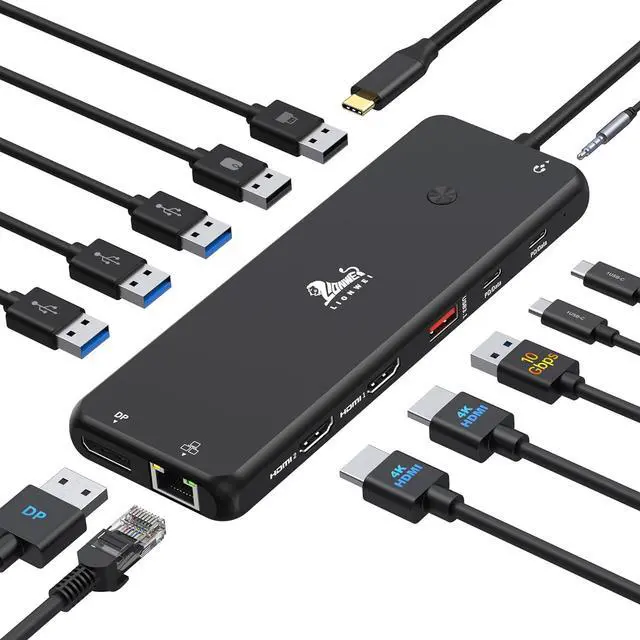 Main image of LIONWEI USB C Docking Station Dual Monitor 13 in 1 USB Hub, Triple Display, 8 USB C/A Ports, Ethernet, Audio, Laptop Dock for MacBook,Dell,HP,Lenovo,Surface