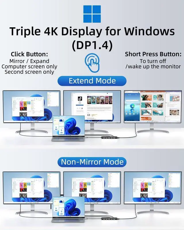 Alt view image 3 of 7 - LIONWEI USB C Docking Station Dual Monitor 13 in 1 USB Hub, Triple Display, 8 USB C/A Ports, Ethernet, Audio, Laptop Dock for MacBook,Dell,HP,Lenovo,Surface