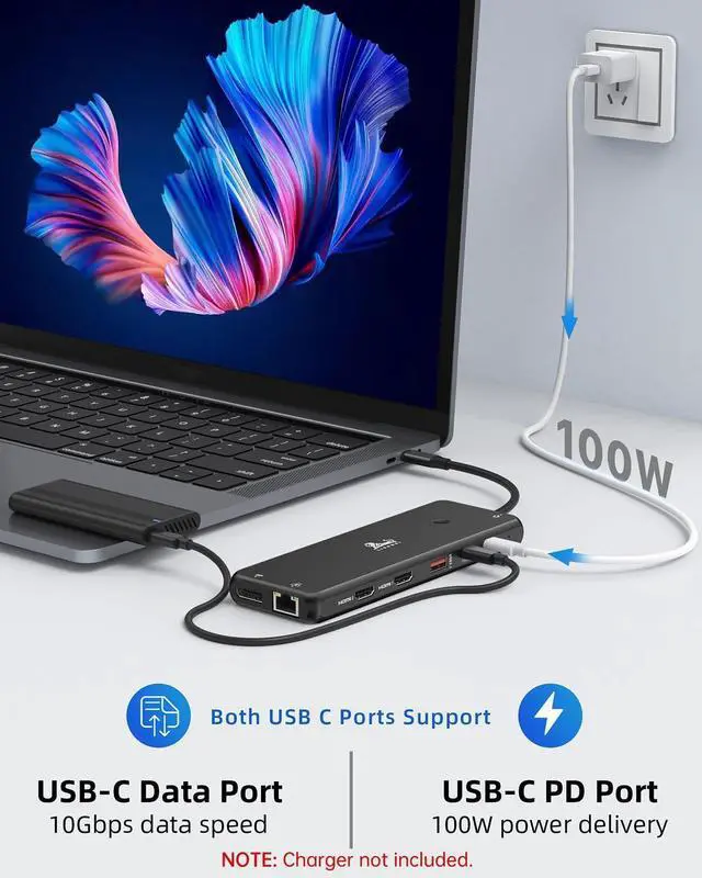 Alt view image 5 of 7 - LIONWEI USB C Docking Station Dual Monitor 13 in 1 USB Hub, Triple Display, 8 USB C/A Ports, Ethernet, Audio, Laptop Dock for MacBook,Dell,HP,Lenovo,Surface