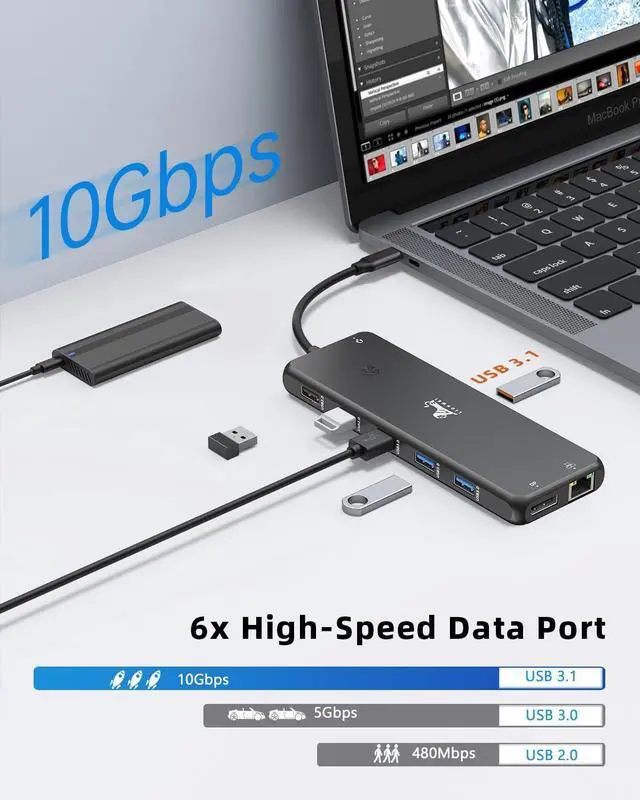 Alt view image 6 of 7 - LIONWEI USB C Docking Station Dual Monitor 13 in 1 USB Hub, Triple Display, 8 USB C/A Ports, Ethernet, Audio, Laptop Dock for MacBook,Dell,HP,Lenovo,Surface