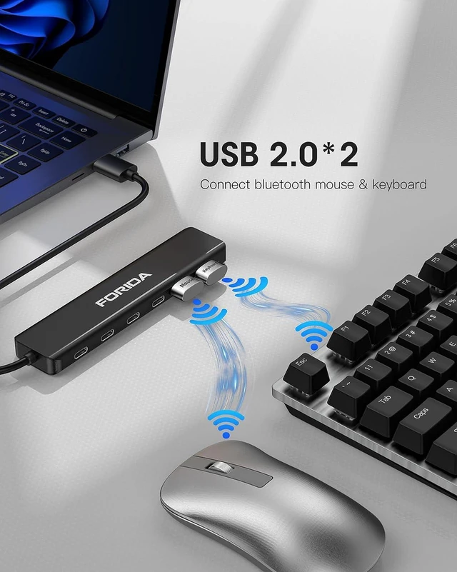 Alt view image 4 of 7 - FORIDA 7-Port USB Hub, Aluminum Multi-Port USB 3.0 Hub with 3.9FT Long Cable, 4 USB-C 3.0(5Gbps), 2 USB-A 2.0 Ports & 1 Type-C 5V Power Port, USB Extender for Desktop Computer PC Laptop