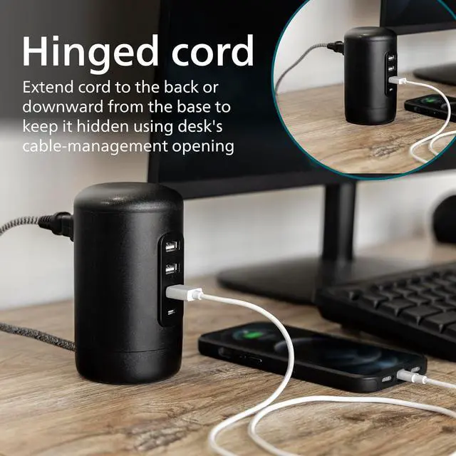 Alt view image 3 of 6 - Philips Desktop Power Hub, 2 outlets, 3 USB-A, 1 USB-C, 5ft. Cord, Black