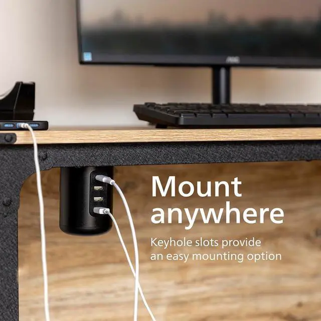 Alt view image 4 of 6 - Philips Desktop Power Hub, 2 outlets, 3 USB-A, 1 USB-C, 5ft. Cord, Black