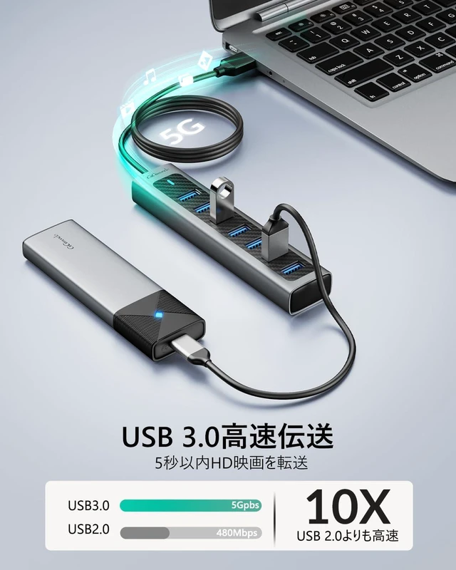 Alt view image 2 of 7 - GiGimundo Aluminum Alloy 7 Port USB Hub 3.0 USB Port Hub 1M Cable Lightweight Extra 5V/3A Power Supply Port Extension Hub High Speed 5Gbps Data Transmission USB 3.0 Hub Long Cable for PC, Laptop,