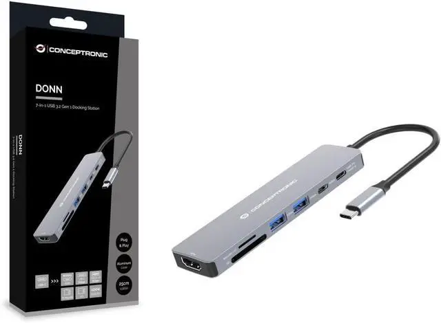 Alt view image 2 of 4 - CONCEPTRONIC 7-in-1 USB-C Docking Station, HDMI, USB-C, 2X USB-A, 25cm Cable, Portable Hub