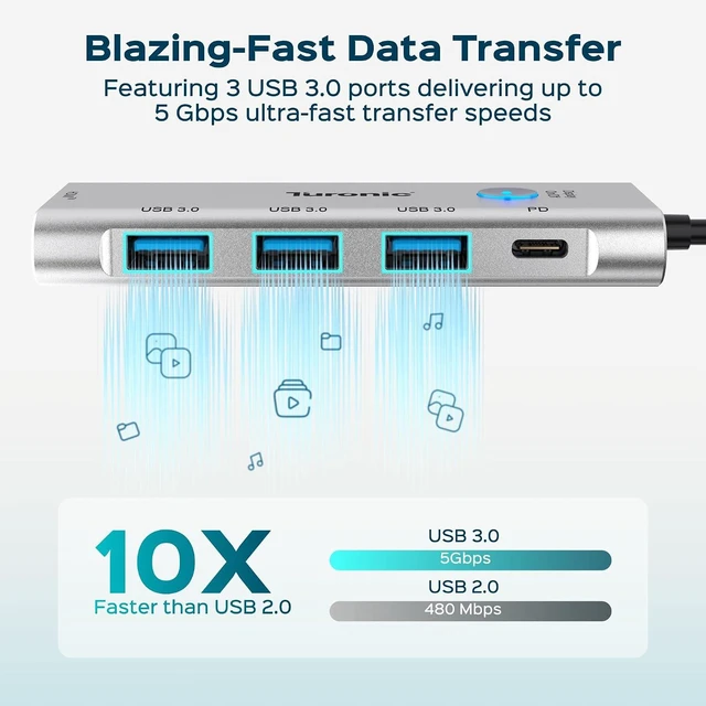 Alt view image 4 of 7 - Turonic BYL-2425 USB hub USB-C 7-in-1 with 100W PD, HDMI 4K@60Hz