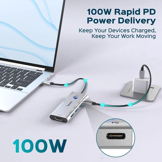 Alt view image 7 of 7 - Turonic BYL-2425 USB hub USB-C 7-in-1 with 100W PD, HDMI 4K@60Hz