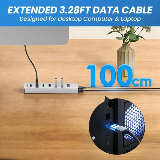 Alt view image 2 of 6 - EJAY 4 Port USB3.0 and USB-C HUB for PC,Laptop,MacBook Pro etc | 7-Port USB3.0 Splitter & USB Extender, Aluminum,5Gbps,Detachable Dual Cables (4.28ft Long)