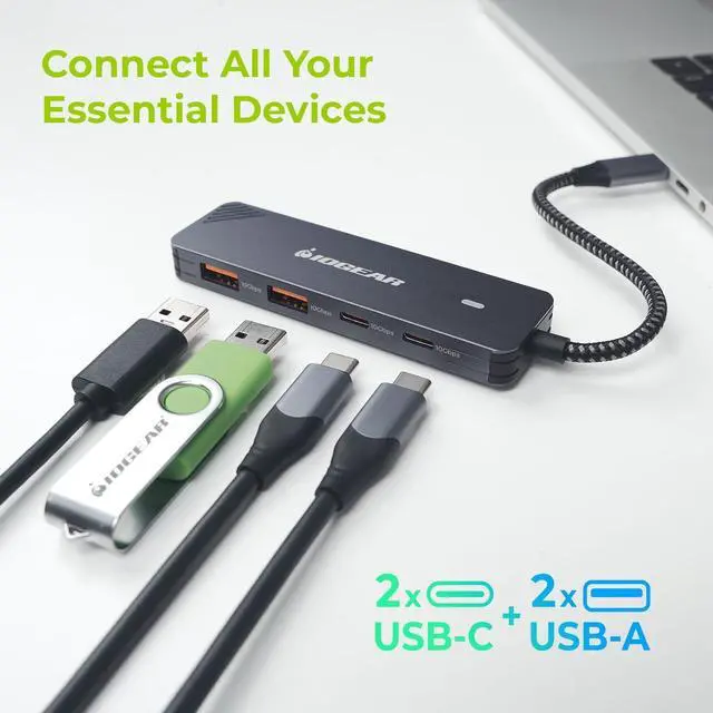 Alt view image 6 of 7 - IOGEAR 4 Port USB-C Gen 2 hub, 10 Gbps, Dual USB-A and USB-C Ports, Fast Data Only Transfers, Compact, Braided Cable, MacBook, Windows, GUH3C410