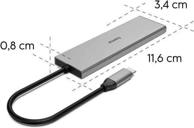 Alt view image 5 of 6 - Hama | USB-C Hub (4 Ports 2X USB-A + 2X USB-C, USB 3.2 Gen2 up to 10 Gbit/s, Power Delivery 100 W, Aluminium Housing) Grey