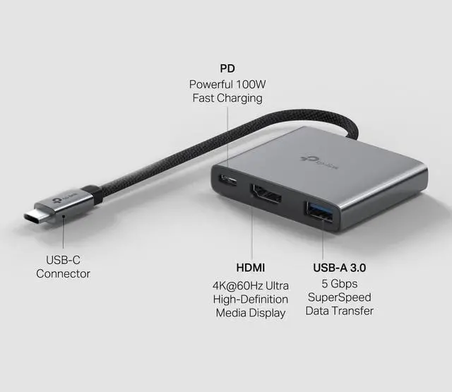 Alt view image 3 of 7 - TP-Link UH3020C USB C Hub PD100W, 4K 60Hz HDMI, 5Gbps USB-A 3.0, Plug & Play, Compatible with Mac OS, Windows, Linux, iPadOS, iOS, Android, ChromeOS, Nintendo