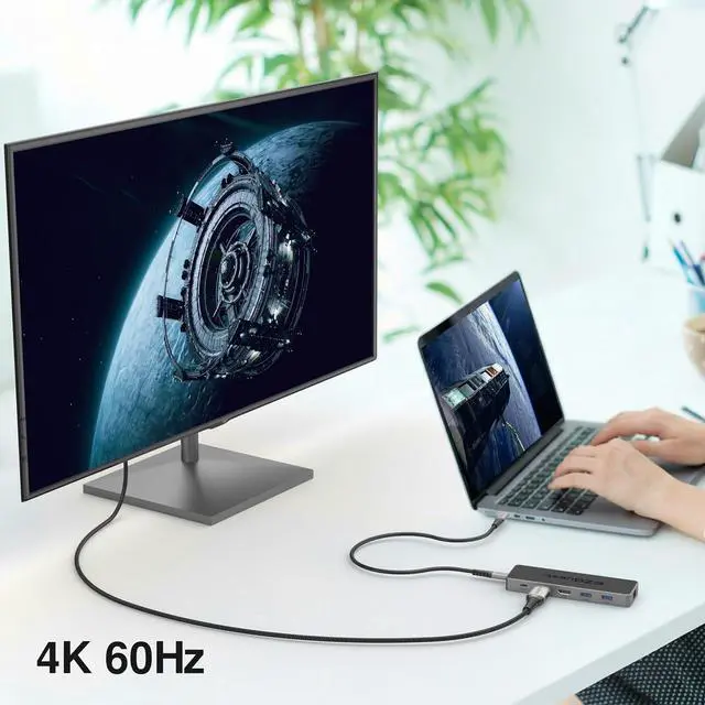 Alt view image 4 of 6 - USB-C Hub 12-in-1 Pro Series: Dual 4K 60Hz HDMI, 100W PD, Gigabit Ethernet, 5X USB Ports (2X USB-C, 3X USB-A 5Gbps), SD/MicroSD, Audio Jack - Docking Station for Windows, MacBook Pro/Air