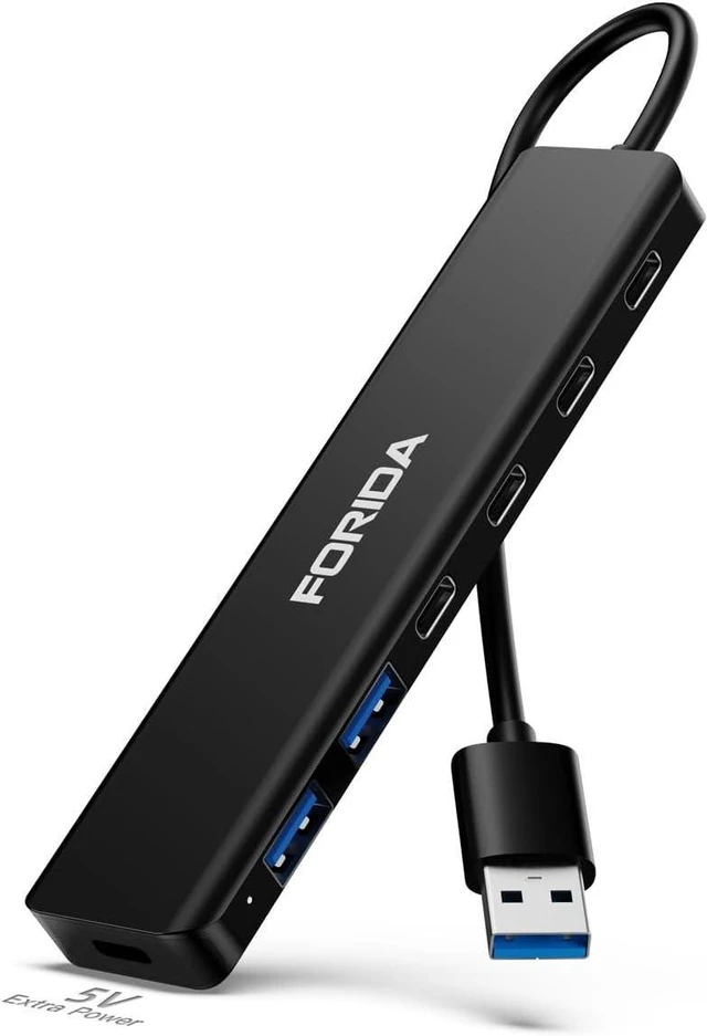 Main image of FORIDA USB 3.0 Hub to USBA, 7 in 1 USB Splitter with Ultra-Slim 4 USB C Multiport Expander Adapter for Laptop, 5V /3A Type-C Port & 20cm Extension Cable for Desktop and More Multiple Devices