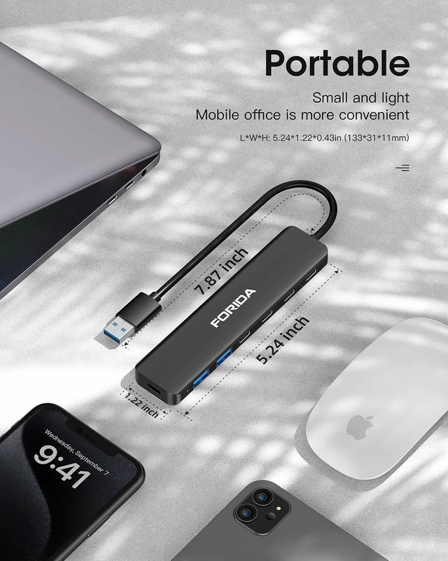 Alt view image 6 of 7 - FORIDA USB 3.0 Hub to USBA, 7 in 1 USB Splitter with Ultra-Slim 4 USB C Multiport Expander Adapter for Laptop, 5V /3A Type-C Port & 20cm Extension Cable for Desktop and More Multiple Devices