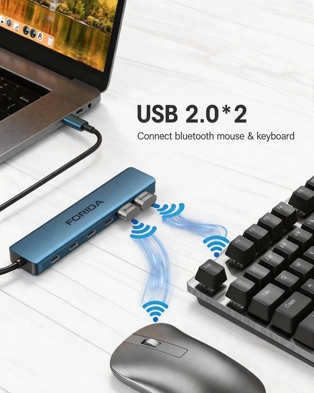 Alt view image 6 of 7 - FORIDA 7-Port USB C Hub 10Gbps, 4-Port USB 3.2 Multiport Data Adapter for Laptop, Type-C Pass-Through Charging Port, 2 USB 2.0, USB- C Extender Compatible with MacBook, Surface Pro, XPS and More