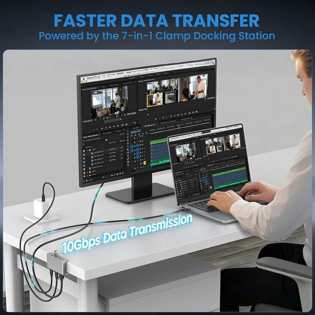 Alt view image 6 of 7 - EJAY 7-in-1 USB C Hub with Clamp - 4K@60Hz HDMI, 100W PD Charging, 10Gbps USB 3.2, SD/TF Card Reader, Compatible with MacBook, iPad Pro, Dell XPS, Windows, Silver